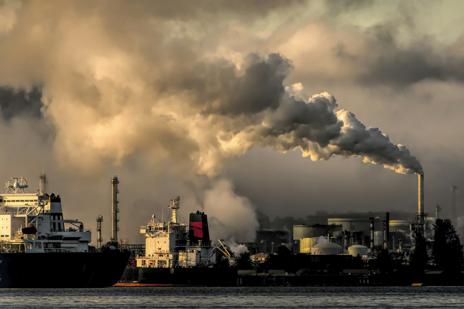 Cooling towers and chimneys at a large coal-fired thermal power plant